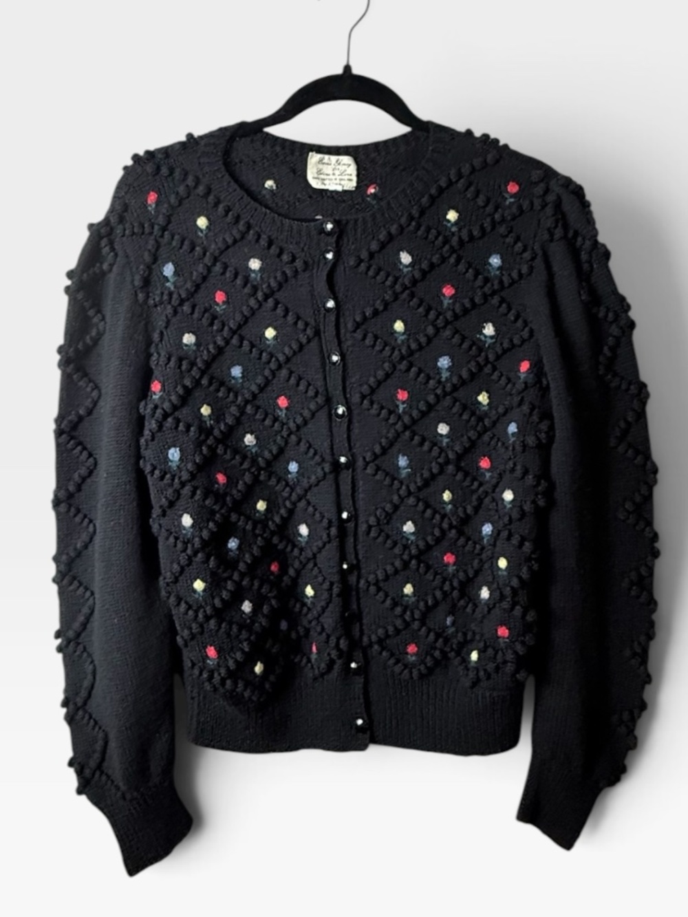 Edina Ronay For Edina & Lena Vintage Hand Knit 1970's Bobble Wool Cardigan (D)